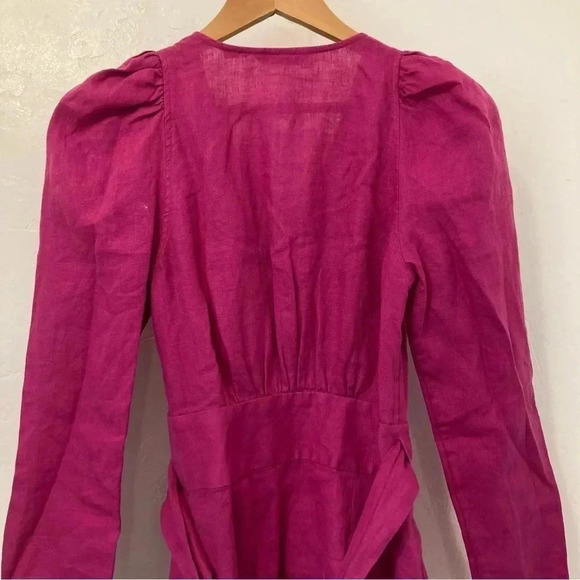 Country Road Magenta Pink Linen Long Sleeve Wrap Mini Dress Size 4 - Picture 7 of 9